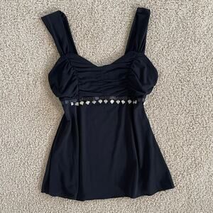 Y2K Vintage Black Smocked Stretchy Silver-Tone Charms Babydoll Fairy Top- Size S